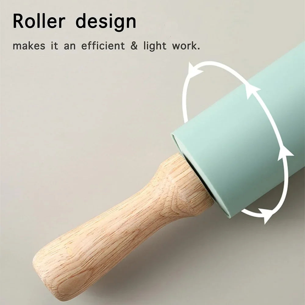 Non-Stick Silikon Kjevle med Treskaft Baking Dough Roller | Skanto