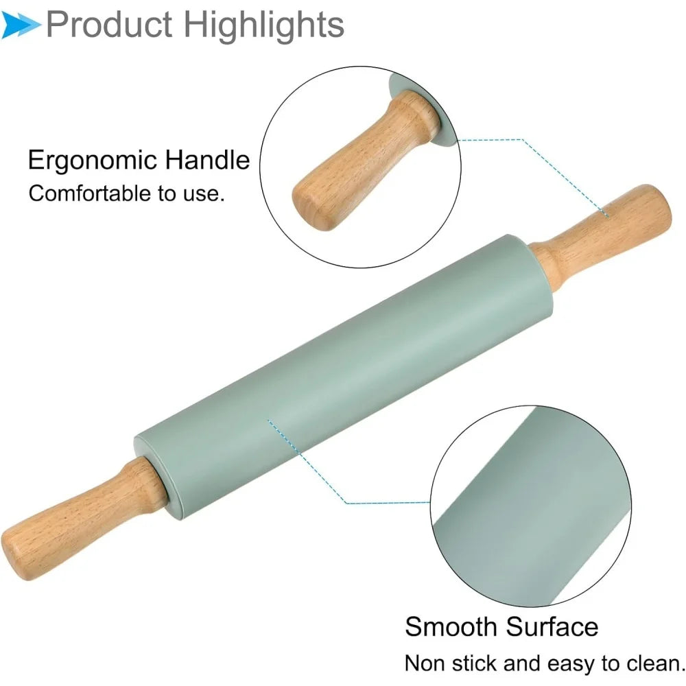 Non-Stick Silikon Kjevle med Treskaft Baking Dough Roller | Skanto