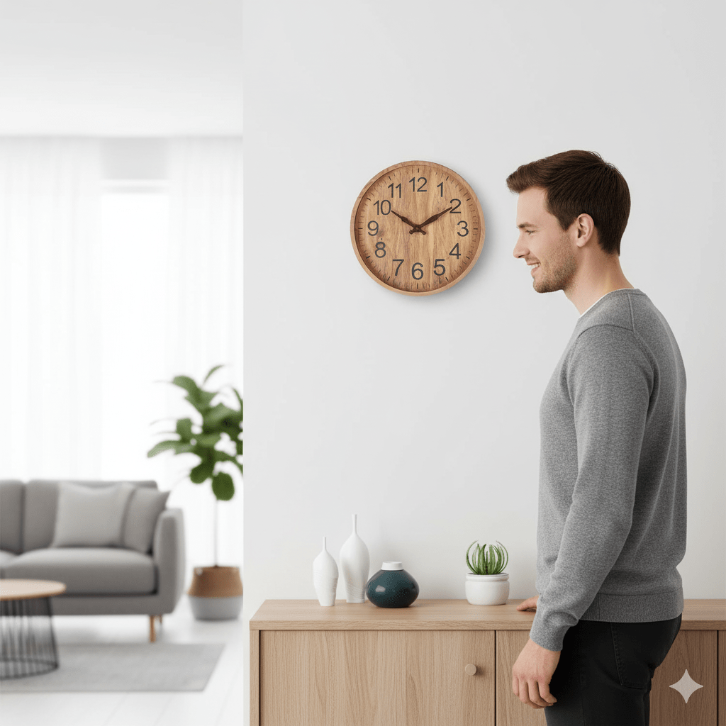 Skanto | OAKTICK – Stille Treveggklokke med Naturlig Sjarm