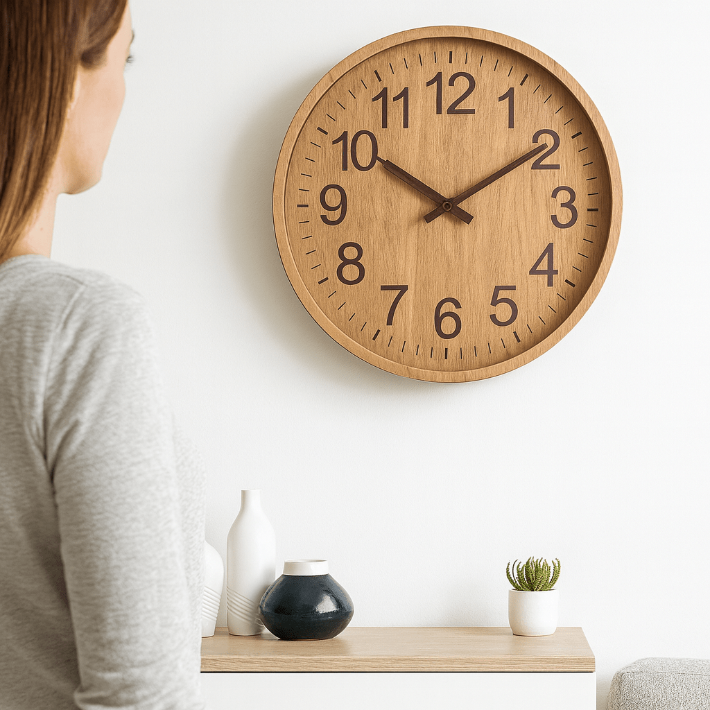 Skanto | OAKTICK – Stille Treveggklokke med Naturlig Sjarm