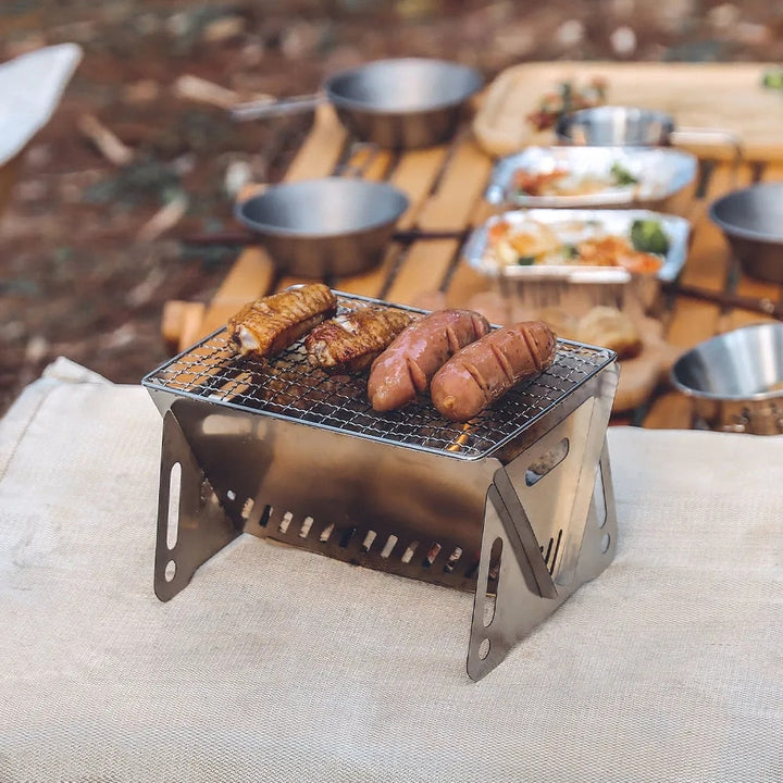 Utendørs bærbar BBQ campinggrill i rustfritt stål sammenleggbart grill | Skanto