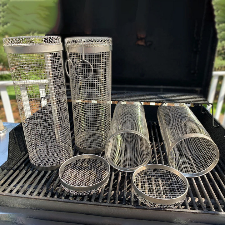 Skanto | Rustfritt Stål Rullende BBQ Grillkurv – Roterende Design for Perfekt Grillet Mat