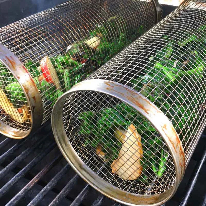 Skanto | Rustfritt Stål Rullende BBQ Grillkurv – Roterende Design for Perfekt Grillet Mat