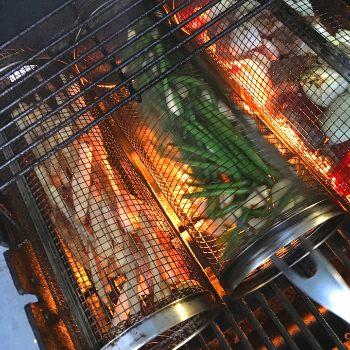 Skanto | Rustfritt Stål Rullende BBQ Grillkurv – Roterende Design for Perfekt Grillet Mat