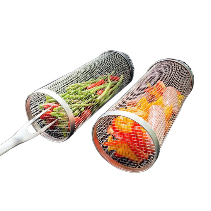 Skanto | Rustfritt Stål Rullende BBQ Grillkurv – Roterende Design for Perfekt Grillet Mat