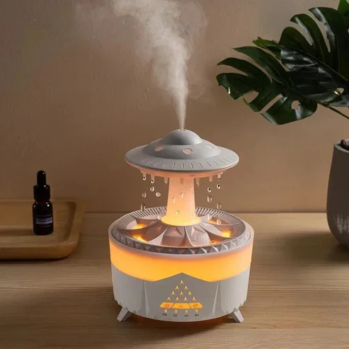 Skanto | Sopphumidifier med Regnbyge Lampe Aromaterapi - Fargerik Regndråpe Lys Eterisk Olje Diffuser