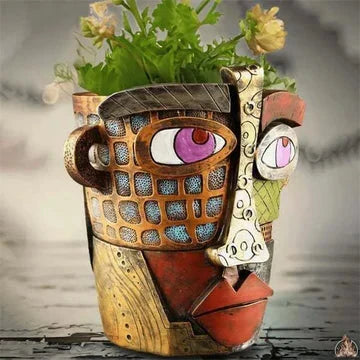 Handgefertigter Blumentopf im Stil des Picasso Brutalismus mit abstrakte Schönheitsgesicht