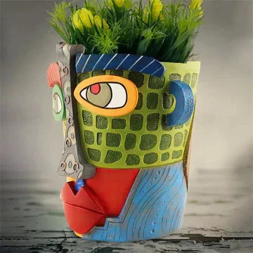 Handgefertigter Blumentopf im Stil des Picasso Brutalismus mit abstrakte Schönheitsgesicht