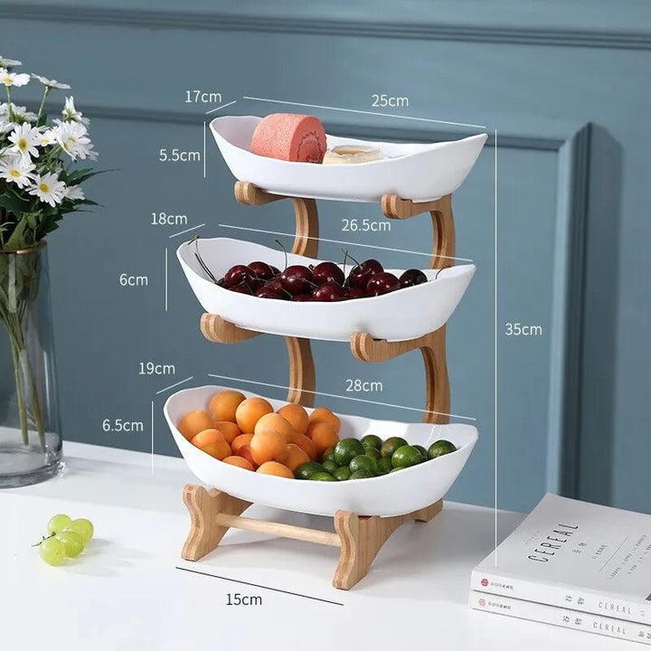 Skanto | Ovaluxe Tiered Fruit Bowl | Elegant 2-nivå og 3-nivå kjøkkenorganisator for frukt og snacks