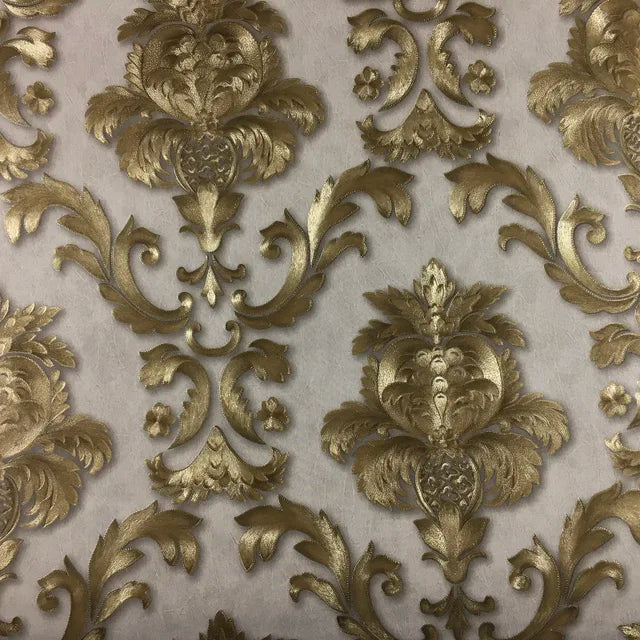 Skanto | Gull teksturert luksuriøs klassisk 3D damask tapet dekor