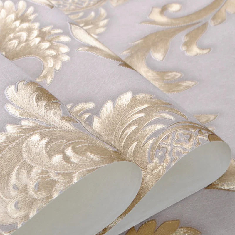 Skanto | Gull teksturert luksuriøs klassisk 3D damask tapet dekor