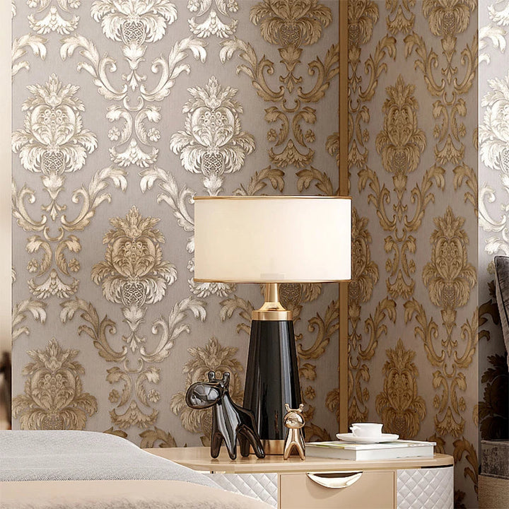 Skanto | Gull teksturert luksuriøs klassisk 3D damask tapet dekor