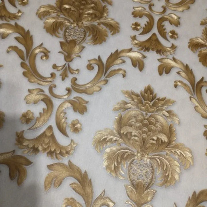 Skanto | Gull teksturert luksuriøs klassisk 3D damask tapet dekor