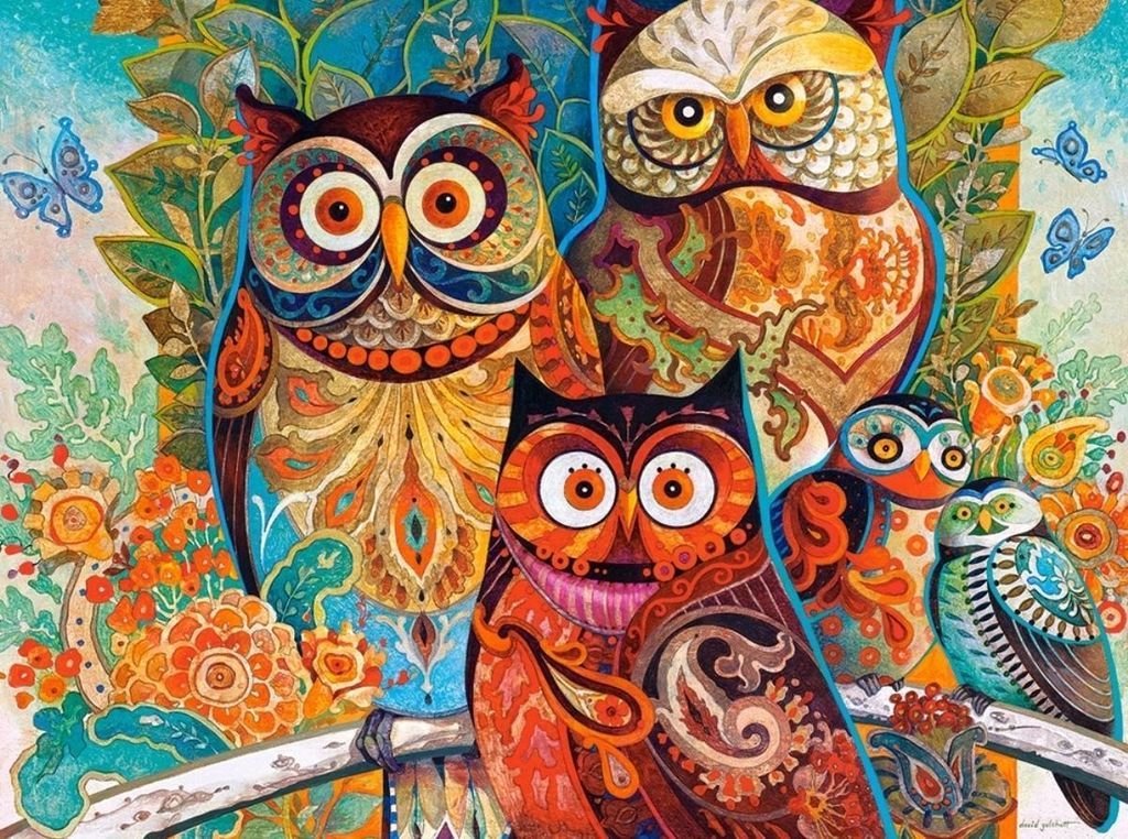 Abstract Owls - Van-Go Mal-By-Nummer Sett | Skanto