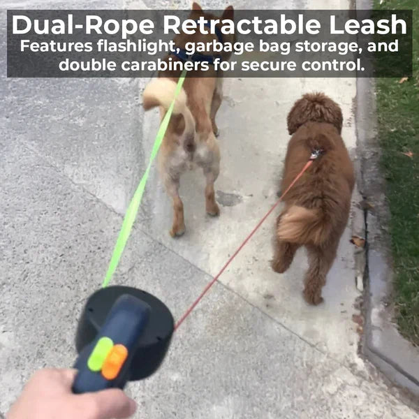 Skanto | Dual Retractable Dog Leash with Flashlight & Waste Bag Holder