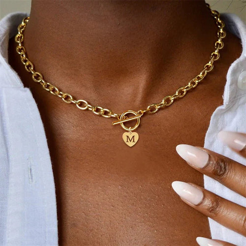 Skanto | Paperclip Hjerte Bokstav Initial Choker Smykke