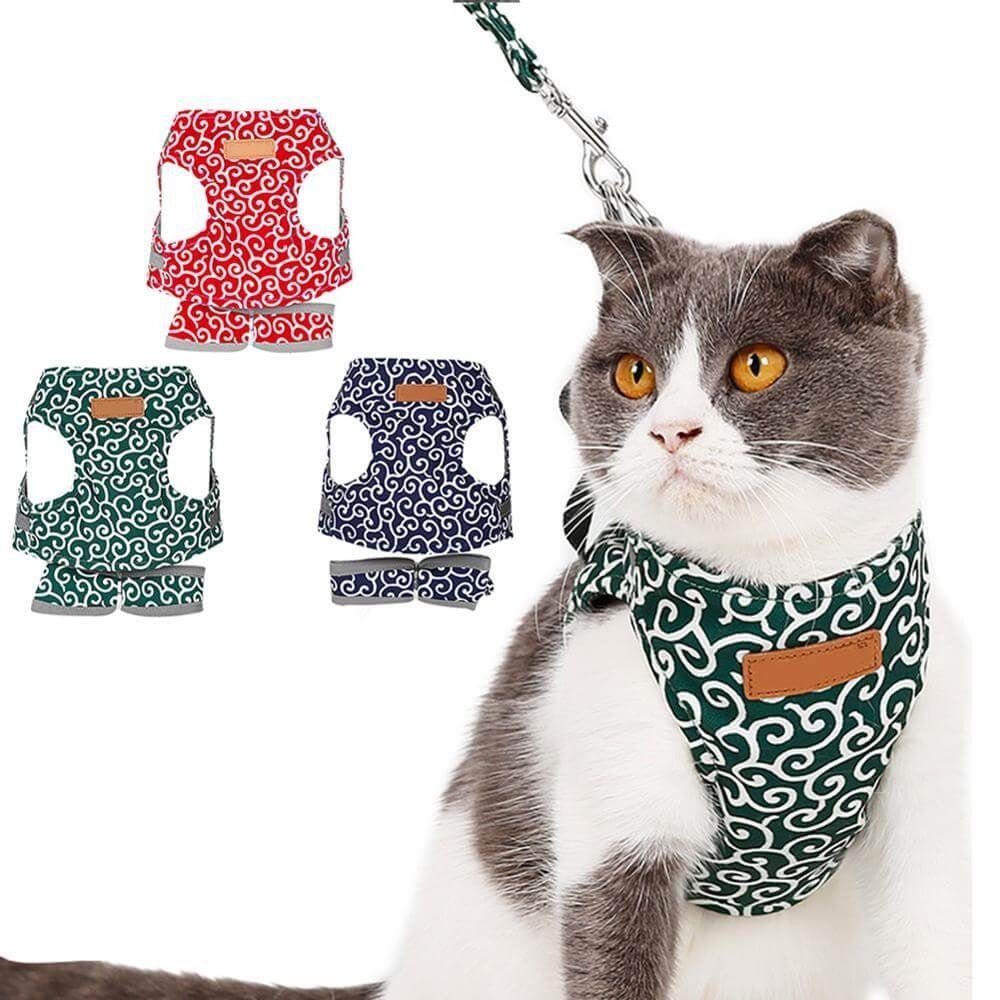 Skanto | PAWVENTURE HARNESS – Katt Sele Vest Sett med Pustende Nett & Bånd