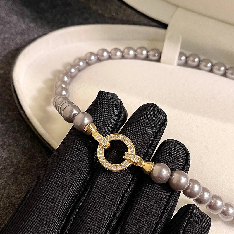 Skanto | Perle Diamant Akent Sirkulær Anheng Armbånd og Halskjede