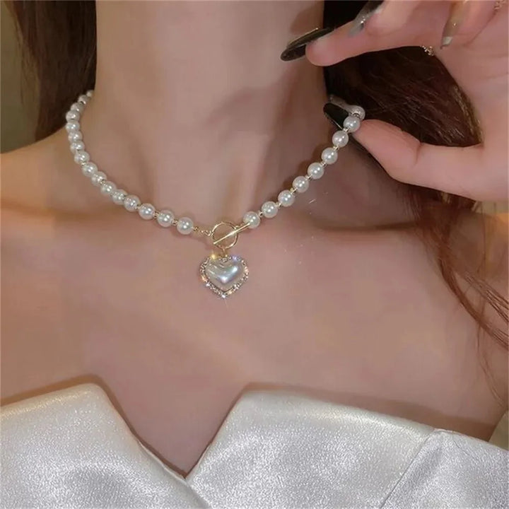 Skanto | Perle Hjerte Klemme Choker Halskjede
