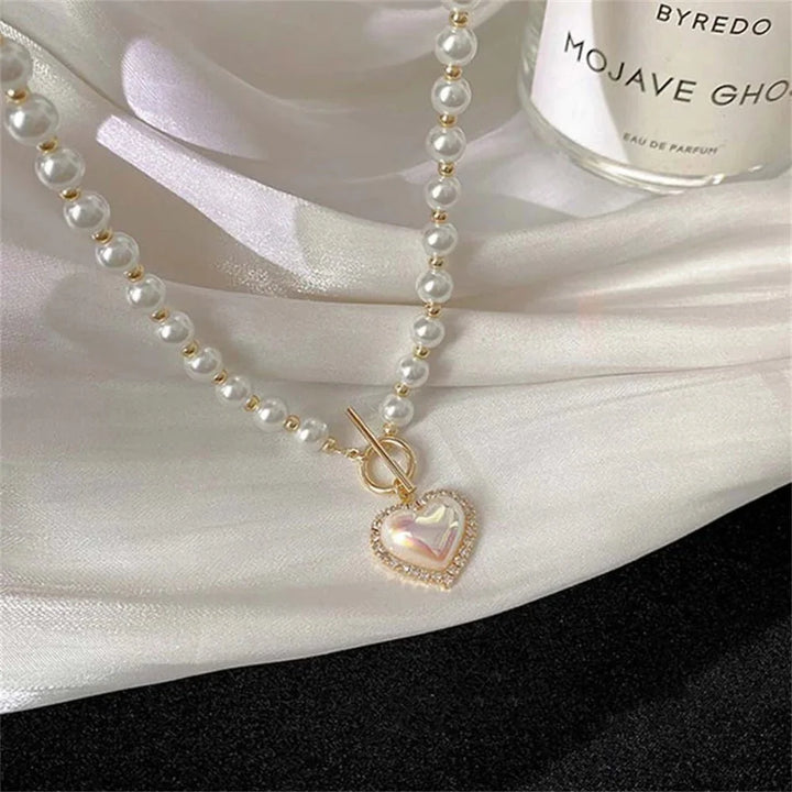 Skanto | Perle Hjerte Klemme Choker Halskjede