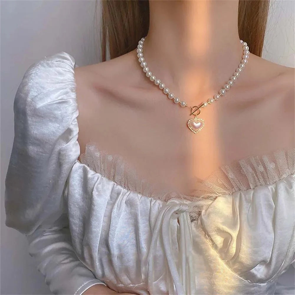 Skanto | Perle Hjerte Klemme Choker Halskjede
