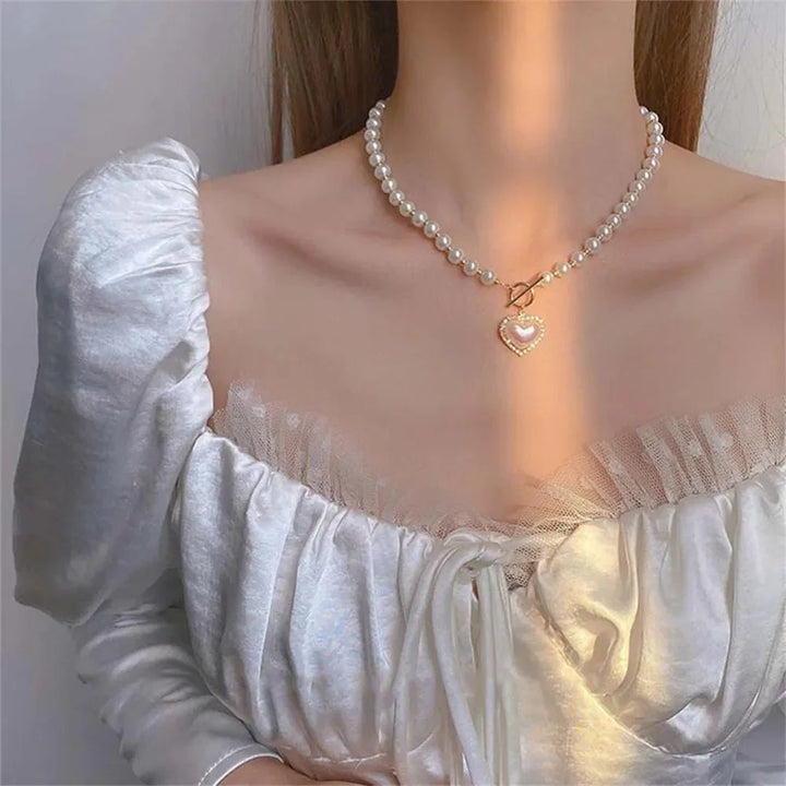 Skanto | Perle Hjerte Klemme Choker Halskjede