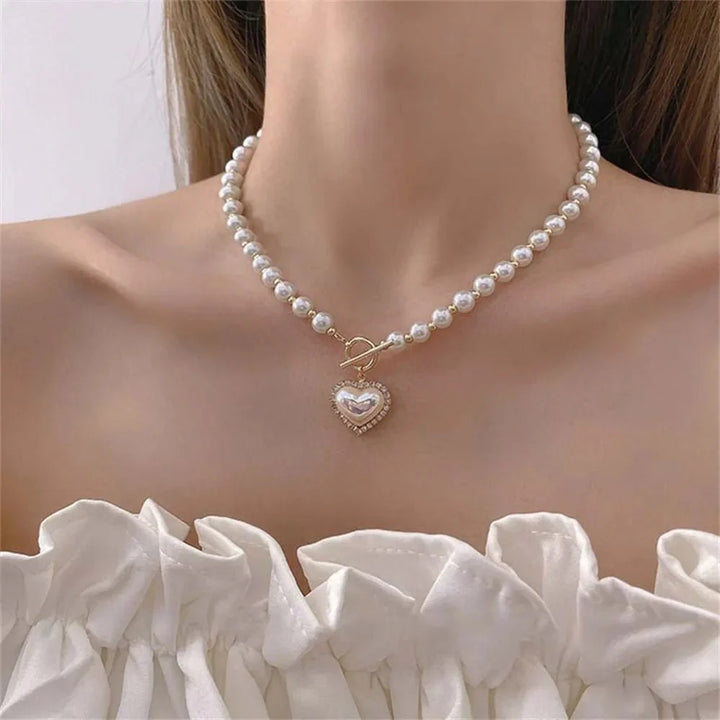 Skanto | Perle Hjerte Klemme Choker Halskjede