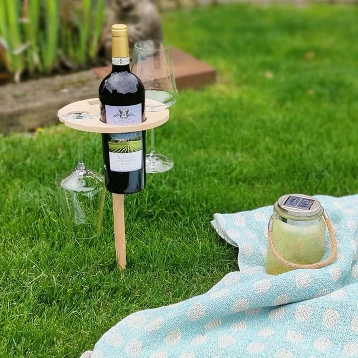 Skanto | Picky Wine Table – Bærbar utetabell med glass- og flaskeholdere – Ideell for pikniker