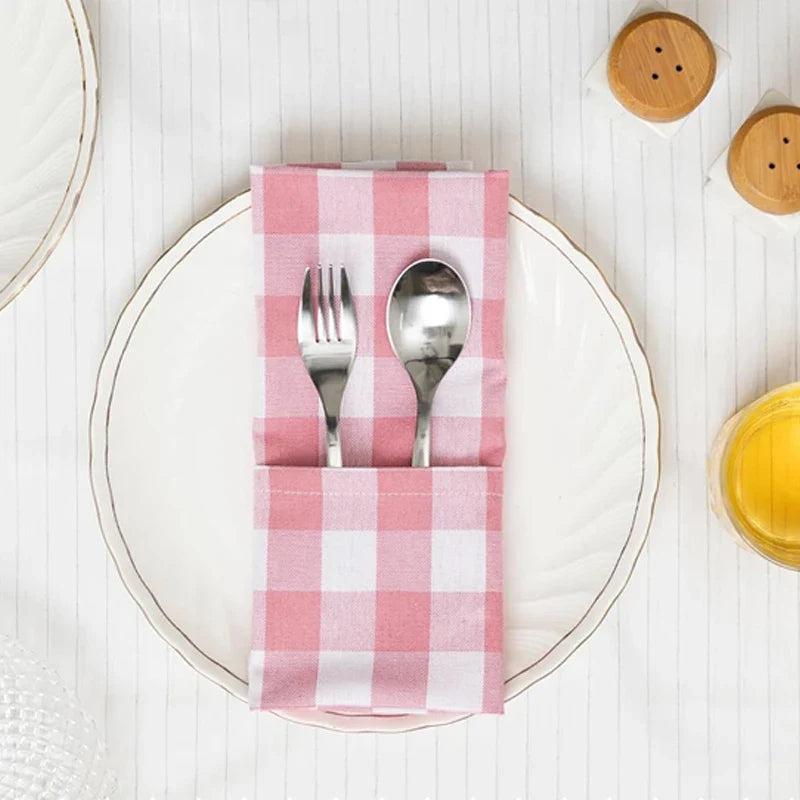 Rosa Rutete Servietter Polyester Vaskbare Bord Dinning Servietter | Skanto