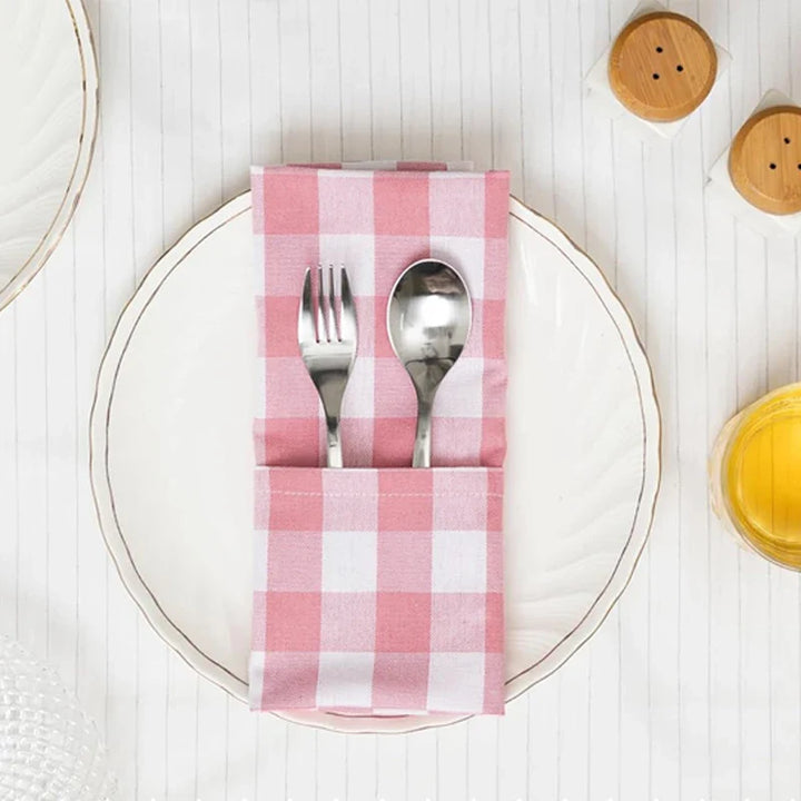 Rosa Rutete Servietter Polyester Vaskbare Bord Dinning Servietter | Skanto