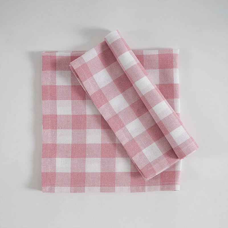 Rosa Rutete Servietter Polyester Vaskbare Bord Dinning Servietter | Skanto