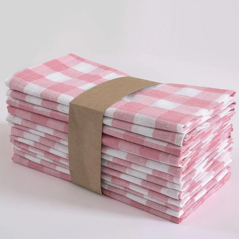 Rosa Rutete Servietter Polyester Vaskbare Bord Dinning Servietter | Skanto