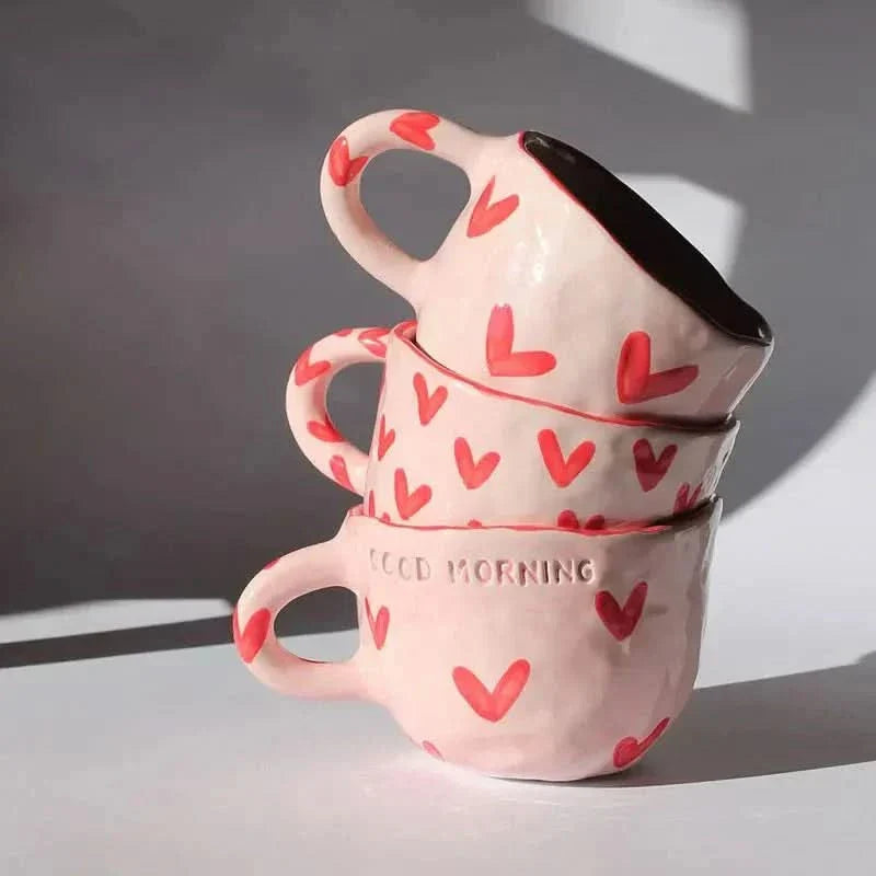Skanto | Keramisk Kaffe-Kopp med Rosa Hjerte Design – 220ml Kopp