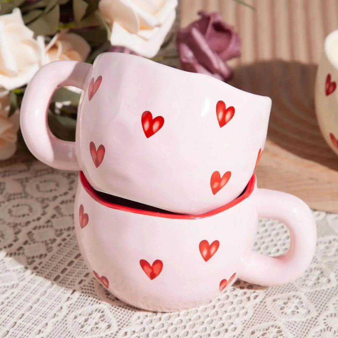 Skanto | Keramisk Kaffe-Kopp med Rosa Hjerte Design – 220ml Kopp