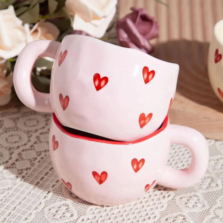Skanto | Keramisk Kaffe-Kopp med Rosa Hjerte Design – 220ml Kopp