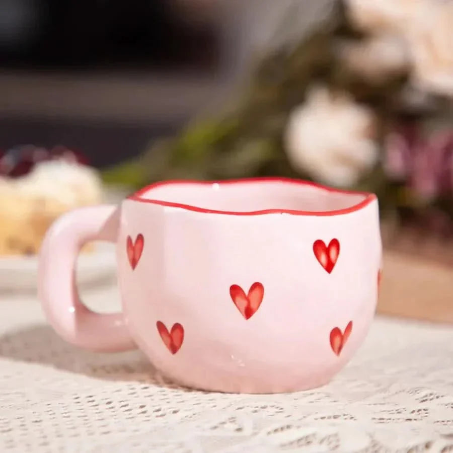 Skanto | Keramisk Kaffe-Kopp med Rosa Hjerte Design – 220ml Kopp