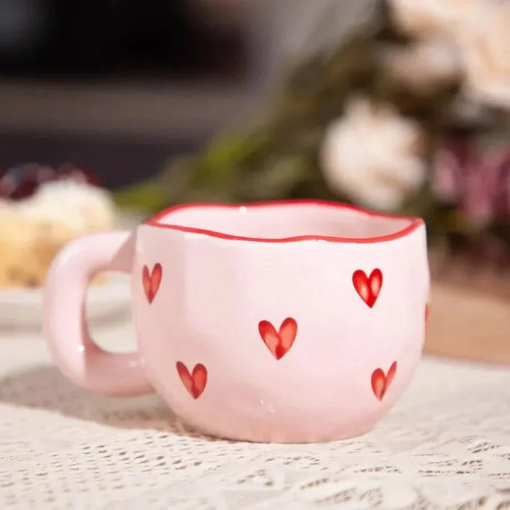 Skanto | Keramisk Kaffe-Kopp med Rosa Hjerte Design – 220ml Kopp
