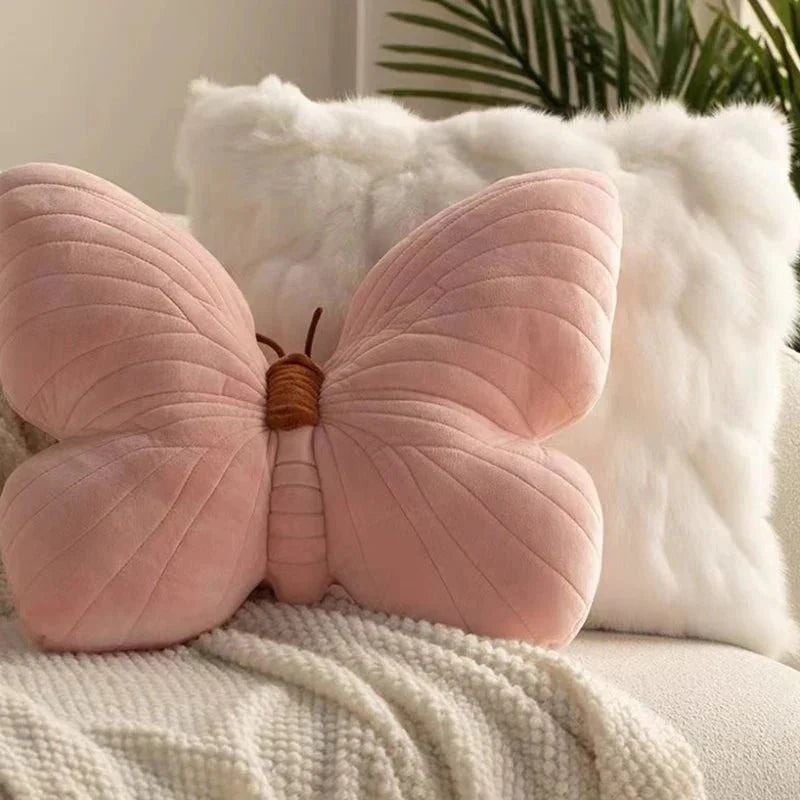 Rosa Plys Sommerfuglpute for Sofa og Soverom | Skanto