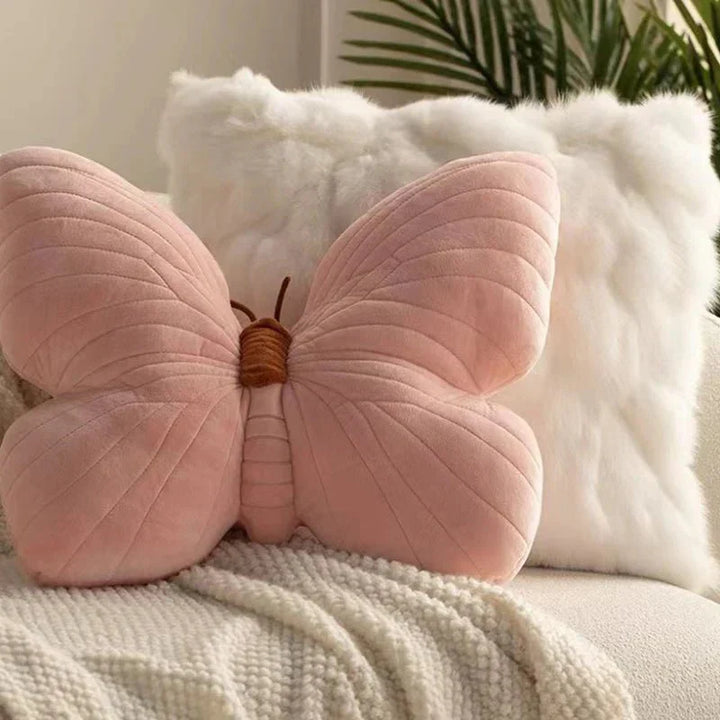 Rosa Plys Sommerfuglpute for Sofa og Soverom | Skanto