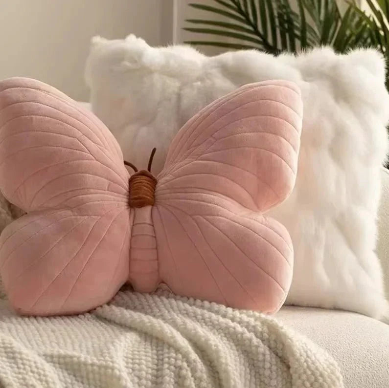 Rosa Plys Sommerfuglpute for Sofa og Soverom | Skanto