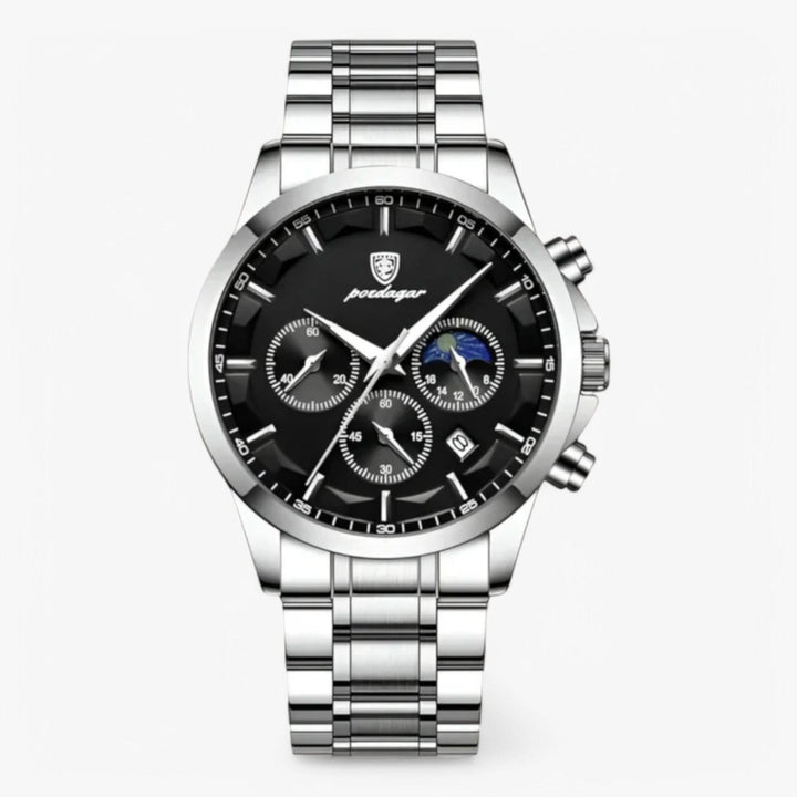 Herren-Chronograph med Lederarmband og Datumsanzeige