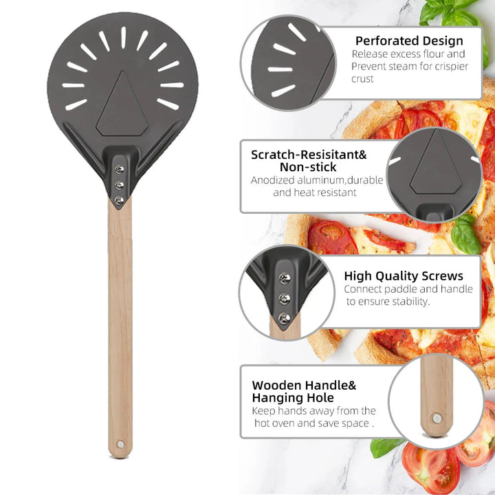 Pizza Spade Vendepaddle Rund Pizza Verktøy Trehåndtak Nonstick | Skanto