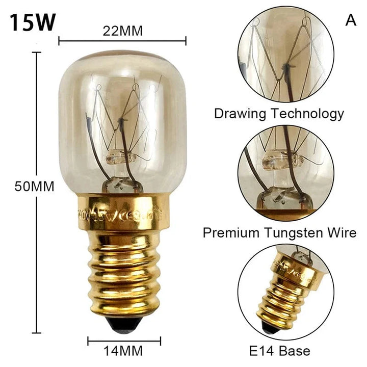 220V Høytemperaturpære 15W 25W E14 300 Grad Mikrobølgeovn Lyspære Tungsten Filament Dampkoker Lampepærer Saltpære | Skanto
