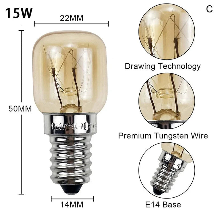 220V Høytemperaturpære 15W 25W E14 300 Grad Mikrobølgeovn Lyspære Tungsten Filament Dampkoker Lampepærer Saltpære | Skanto