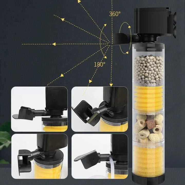 220V 5-I-1 Stille Filter for Akvarium Skilpadde Fisk Tank Nedsenkbar Vannpumpe Svampfilter Skimmer Lage Bølger Tilbehør | Skanto