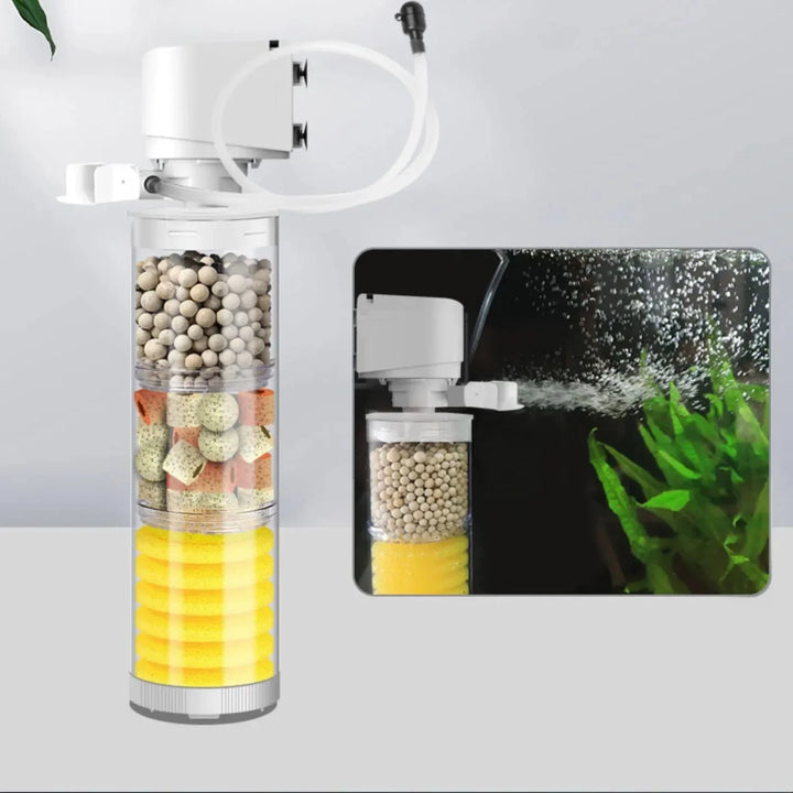 220V 5-I-1 Stille Filter for Akvarium Skilpadde Fisk Tank Nedsenkbar Vannpumpe Svampfilter Skimmer Lage Bølger Tilbehør | Skanto