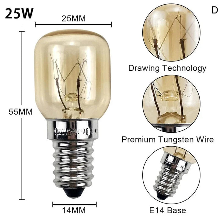 220V Høytemperaturpære 15W 25W E14 300 Grad Mikrobølgeovn Lyspære Tungsten Filament Dampkoker Lampepærer Saltpære | Skanto