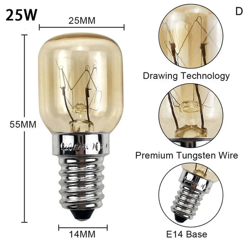 220V Høytemperaturpære 15W 25W E14 300 Grad Mikrobølgeovn Lyspære Tungsten Filament Dampkoker Lampepærer Saltpære | Skanto