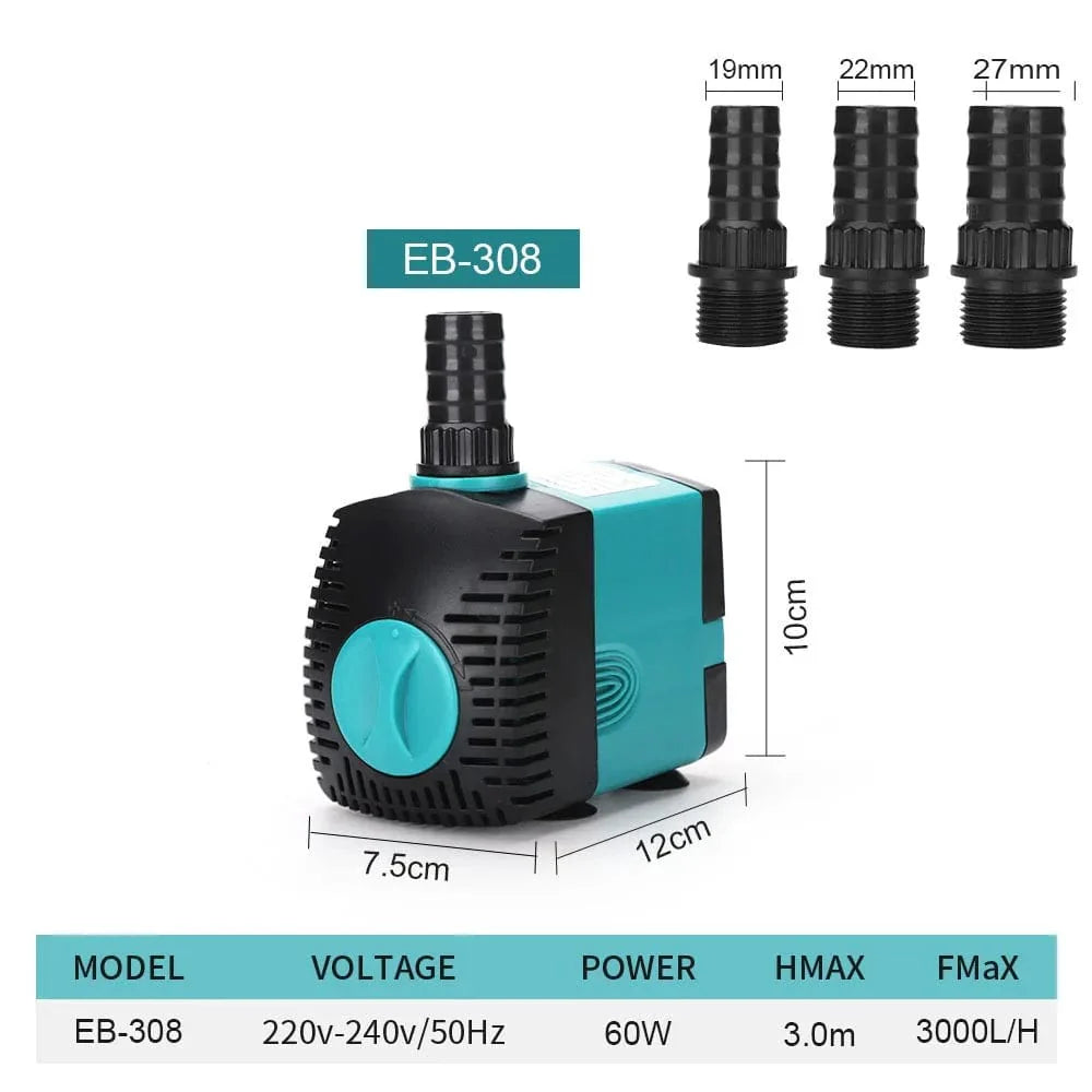 3-60W Ultra-Stille Nedsenkbar Vannpumpe Fontene Fiskedam Akvarium Vannpumpe Filter Fisketank Fontenepumpe 220V-240V/110V | Skanto