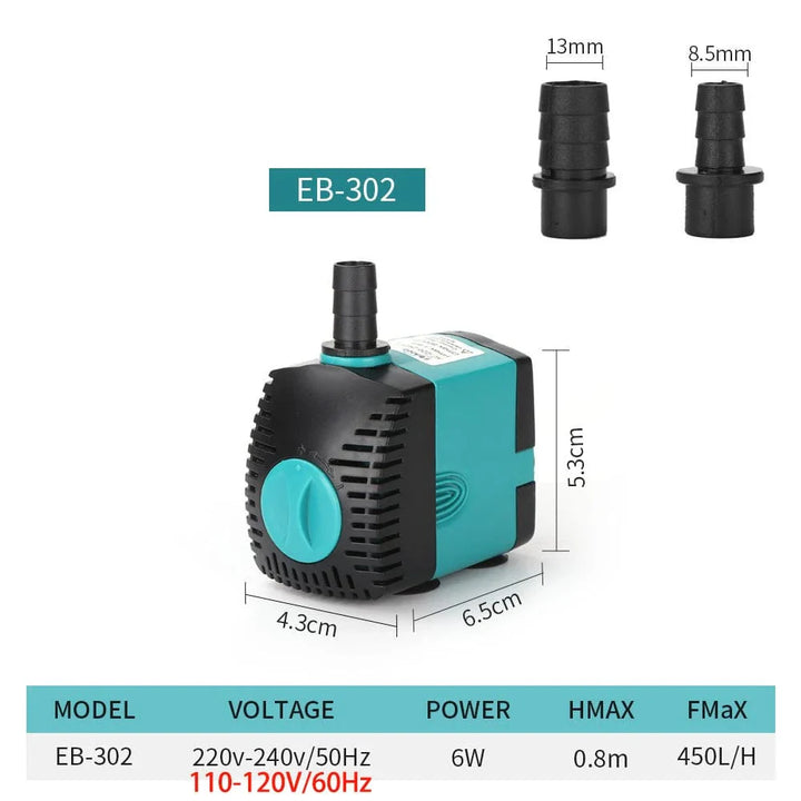 3-60W Ultra-Stille Nedsenkbar Vannpumpe Fontene Fiskedam Akvarium Vannpumpe Filter Fisketank Fontenepumpe 220V-240V/110V | Skanto